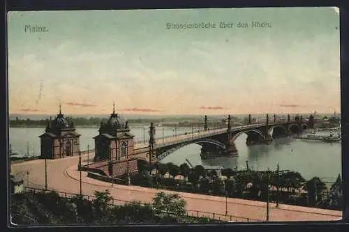 AK Mainz, Strassenbrücke über den Rhein