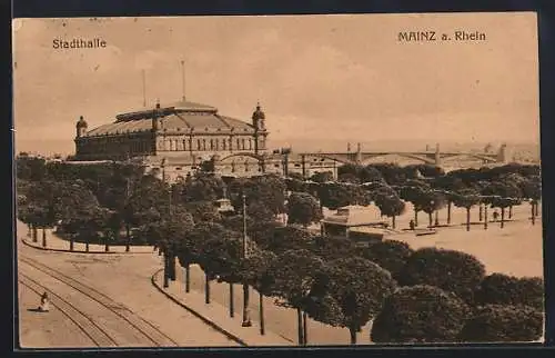 AK Mainz a. Rhein, Strassenpartie mit Stadthalle