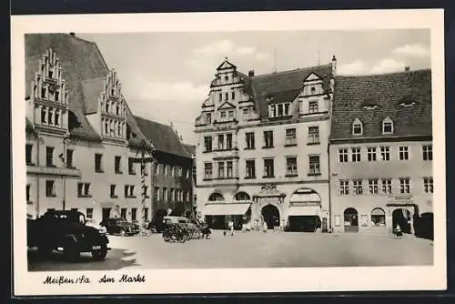 AK Meissen /Sa., Am Markt mit Geschäften