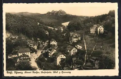 AK Rathen /Sächs. Schweiz, Strassenpartie Basteiseite mit Blick gegen Gammerig