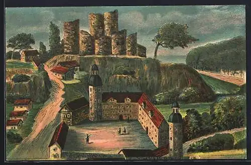 AK Bad Lobenstein, Burgruine mit dem 1601 erbauten und 1714 abgebrannten neuen Schloss