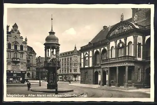 AK Magdeburg, Alter Markt mit Kaiser Otto-Denkmal