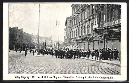 AK Wien, Pfingsttagung 1911 der christlichen Jungend Österreichs, Festzug in der Babenbergerstrasse