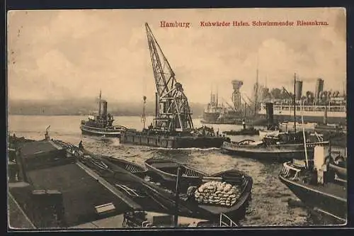 AK Hamburg, Kuhwärder Hafen mit schwimmenden Riesenkran