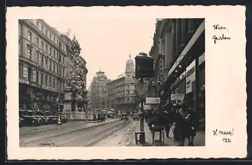 Foto-AK H. Markl: Wien, Graben mit Geschäften und Denkmal