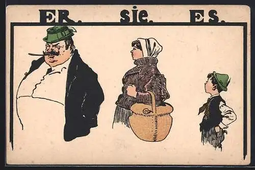 Künstler-AK Theo Stroefer Serie XXII, Nr. 4: ER, der Vater, SIE, die Mutter, ES, das Kind