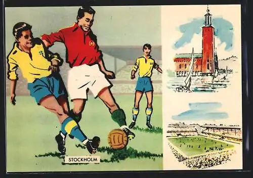 AK Stockholm, Fussball-WM 1958, Manschaftsaufstellungen des Spiels Schweden-Ungarn