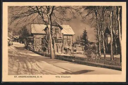 AK St. Andreasberg /O.-H., Hotel Villa Elisabeth im Winter