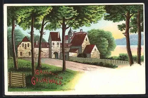 Lithographie Berlin-Grunewald, Jagdschloss