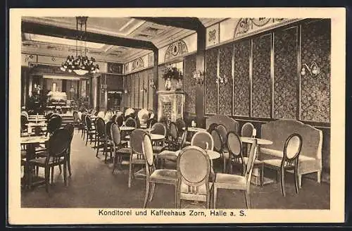 AK Halle a. S., Konditorei und Café Zorn, Innenansicht