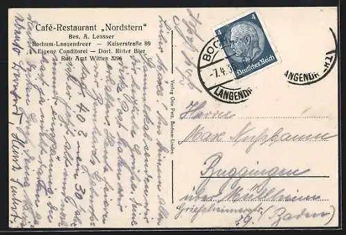 AK Bochum-Langendreer, Café-Restaurant Nordstern v. A. Leusser, Innenansicht, Kaiserstrasse 89