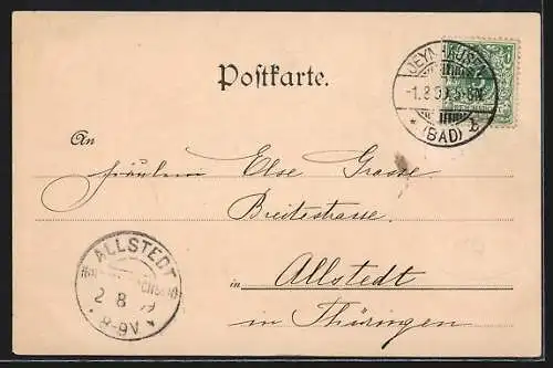 Lithographie Bad Oeynhausen, Grosses Thermalbadehaus, Goldfischteich, Birkenallee