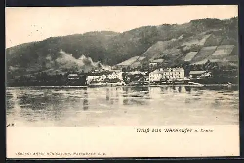 AK Wesenufer a. Donau, Blick von der Donau auf den Ort