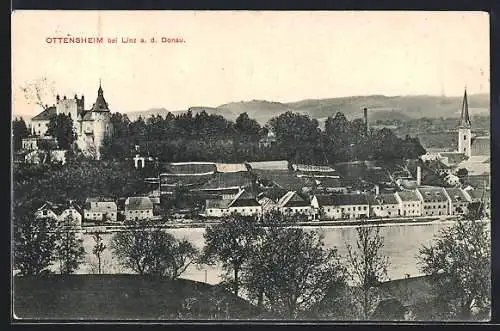 AK Ottensheim bei Linz, Flusspartie mit Burg