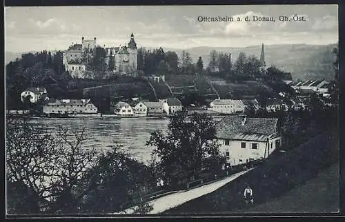 AK Ottensheim a. d. Donau, Flusspartie mit Burg