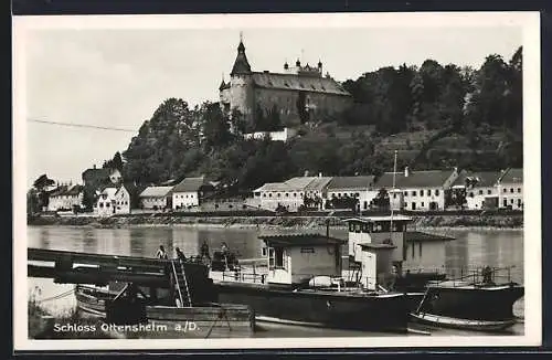 AK Ottensheim, Blick auf das Schloss, Schiffe