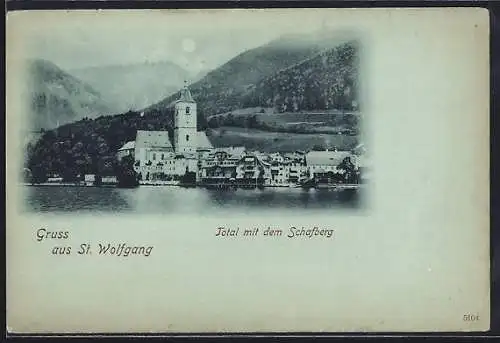 Mondschein-AK St. Wolfgang, Total mit dem Schafberg