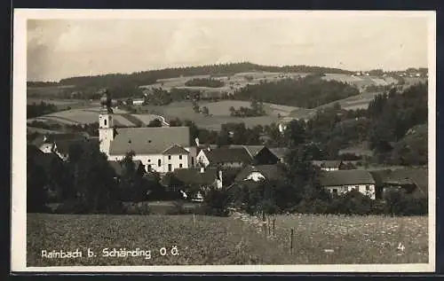 AK Rainbach b. Schärding, Ortspartie mit Kirche