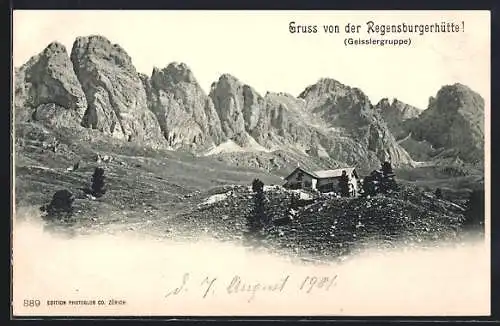 AK Regensburger-Berghütte mit Geisslergruppe