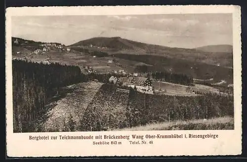 AK Berghütte, Berghotel zur Teichmannbaude mit Brückenberg Wang i. Riesengebirge