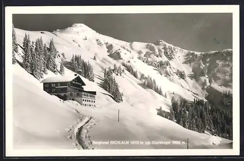 AK Kitzbühel, Berg-Hotel Bichlalm im Schnee