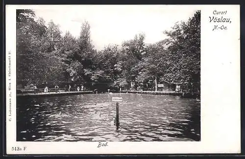 AK Bad Vöslau, Schwimmbad um 1900