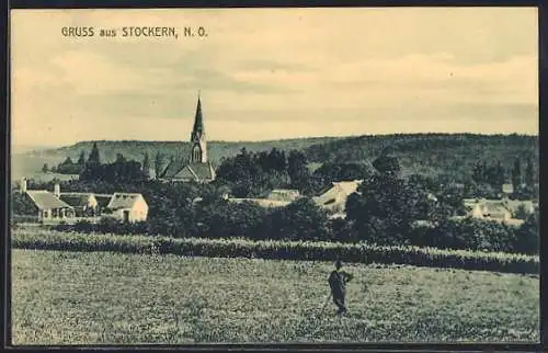 AK Meiseldorf /N.-Ö., Stockern, Mann am Feldrand