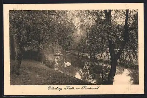 AK Oldenburg / O., Theaterwall mit Schwan