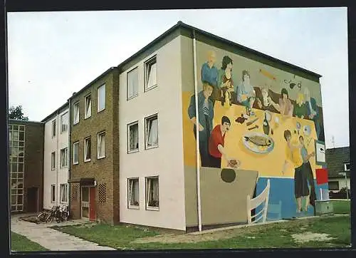AK Oldenburg / O., Symposion 81, Wandmalerei Ein Fressen für Oldenburg am Beowulfsweg von Eckhart Haisch