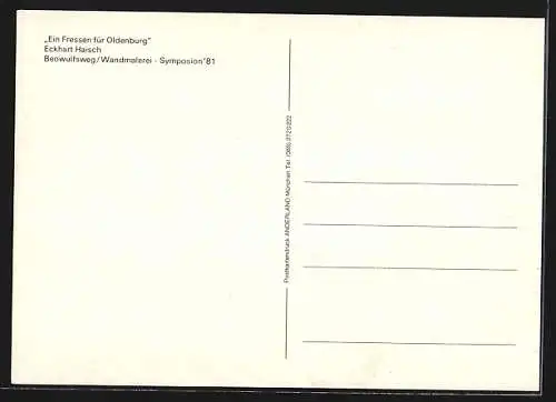 AK Oldenburg / O., Symposion 81, Wandmalerei Ein Fressen für Oldenburg am Beowulfsweg von Eckhart Haisch