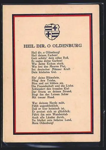 Künstler-AK Oldenburg / O., Heil dir, o Oldenburg!, Heil deinen Farben!, Wappen