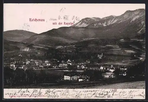 AK Reichenau, Ortsansicht mit der Raxalpe