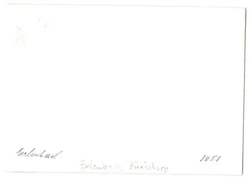 Fotografie unbekannter Fotograf, Ansicht Erlenbach / Zürichsee, Fliegeraufnahme der Ortschaft mit Landschaftspanorama