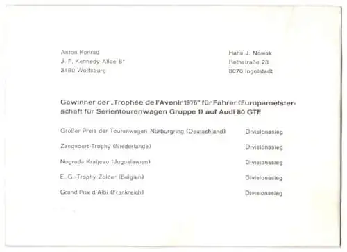 Fotografie Auto Audi 80 GTE, Rennwagen pilotiert von Hans J. Nowak & Anton Konrad