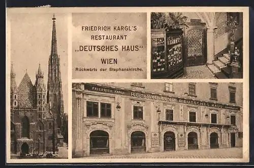 AK Wien, Restaurant Deutsches Haus, Rückwärts der Stephanskirche