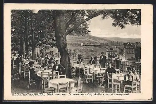 AK Klosterneuburg, Blick von der Terrasse des Restaurants Stiftskeller ins Kierlingertal