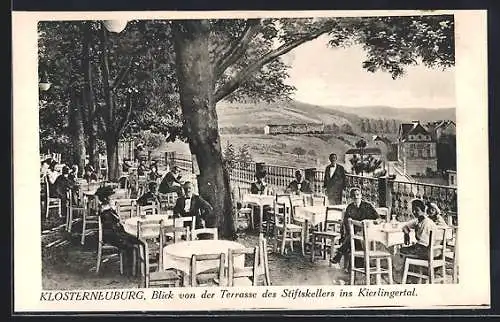 AK Klosterneuburg, Blick von der Terrasse des Restaurants Stiftskeller ins Kierlingertal