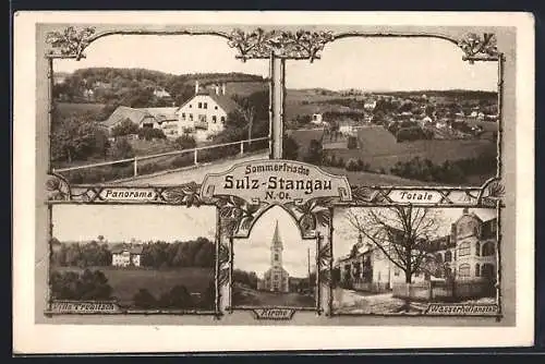 AK Sulz-Stangau, Panorama, Totale, Villa Trebitsch, Wasserheilanstalt, Kirche