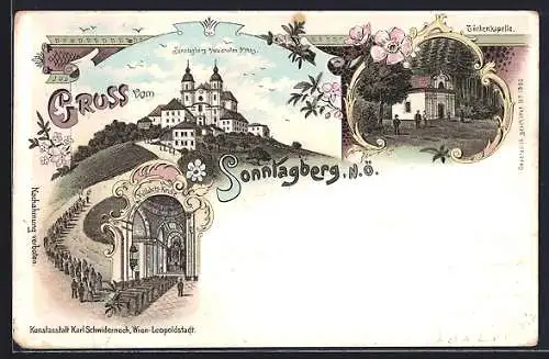 Lithographie Sonntagberg /Waidhofen, Wallfahrtskirche und Türkenkapelle