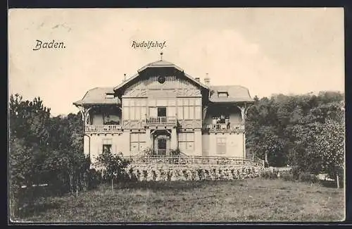 AK Baden, Hotel Rudolfshof aus der Vogelschau