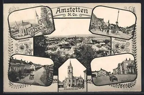 AK Amstetten, Klosterkirche, Bahnhof, Wienerstrasse