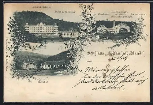 AK Alland, Heilanstalt, Meierhof, Krankenpavillion, Küche u. Speisesaal, Maschienenhaus