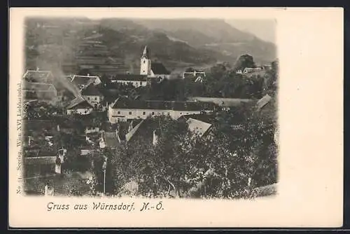 AK Würnsdorf /N.-Ö, Totalansicht mit Bergblick aus der Vogelschau