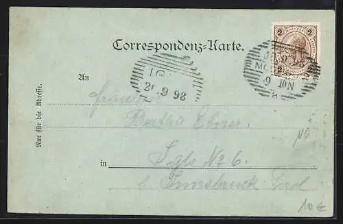 Mondschein-AK Hinterbrühl, Totalansicht mit Feldern und Bergen aus der Vogelschau