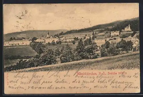 AK Mönichkirchen /N.-Ö, Ortspanorama von einem Feld aus