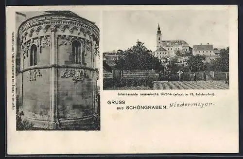 AK Grabern, Schöngrabern, Interessante romanische Kirche, erb. im 13. Jahrhundert