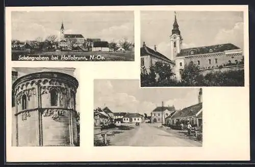 AK Grabern bei Hollabrunn, Schöngrabern, Kirche, Strassenpartie