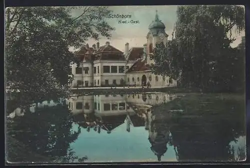 AK Göllersdorf, Blick vom Teich auf das Schloss Schönborn