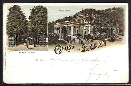 Lithographie Baden, Kurhaus, Kurpromenade