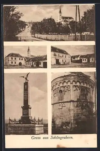 AK Grabern /N.-Oe., Schöngrabern, Kriegerdenkmal, Gebäude- und Strassenansicht